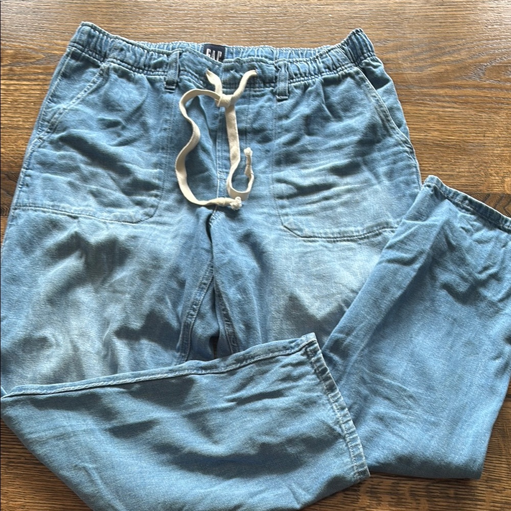 Blue Denim tie waist Pants